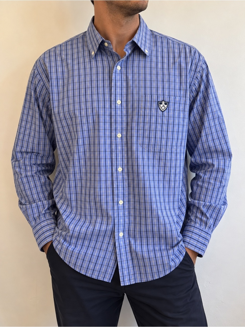 Ralph Lauren Golf Mens L Blue Plaid Penfold Cotton Button Down Crest Shirt